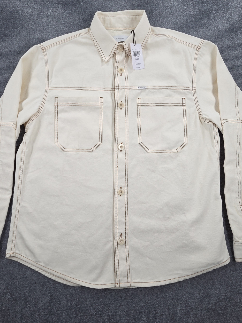 NWT Coach CY553 Off White Cotton Twill Button-Up Shirt Mens Medium Long Sleeve